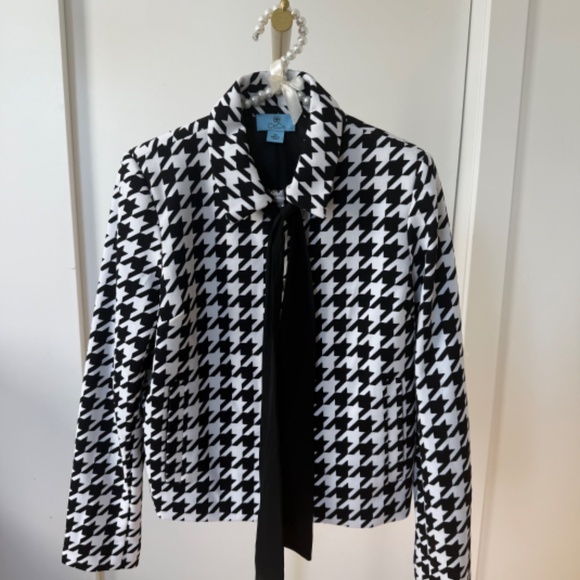 CeCe Black & White Houndstooth Tie-Neck Jacket - Picture 7 of 7